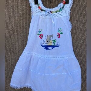 Vintage white cotton colorful embroidered dolphin and floral size 3M dress